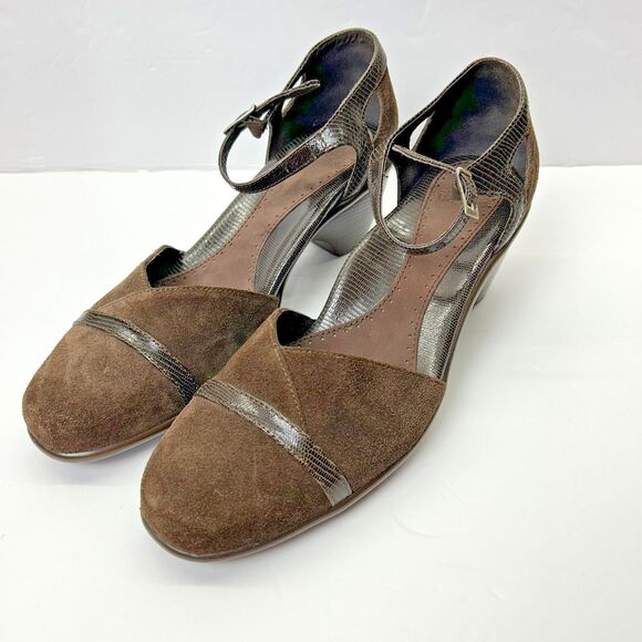 Dansko Women's 40 9.5-10 Pumps Brown Ankle Strap Cuban Heels Suede *READ* - Picture 1 of 12